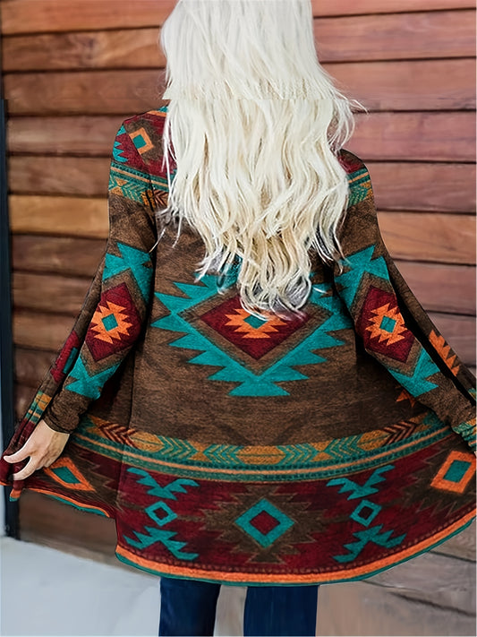 Women's Aztec Print Open Front Cardigan - Perfect for Spring and Fall Layering Bee's to Find