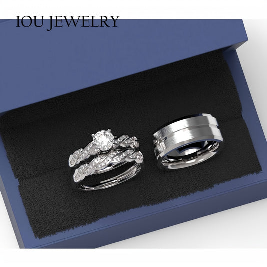 Wedding Ring Sets His And Hers Promise Ring Couples Bridal Sets Women 925 Sterling Silver Round Cut Moissanite Man Moissanite Wedding Bands With high-quality Jewelry Box Bee's to Find